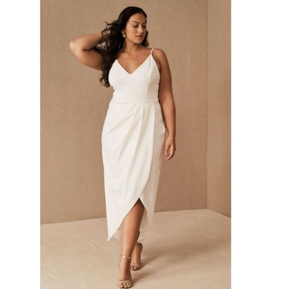 NWT Anthropologie BHLDN Caron Crepe Midi Dress SIZE 16 Ivory - Off White Tulip - Picture 4 of 7